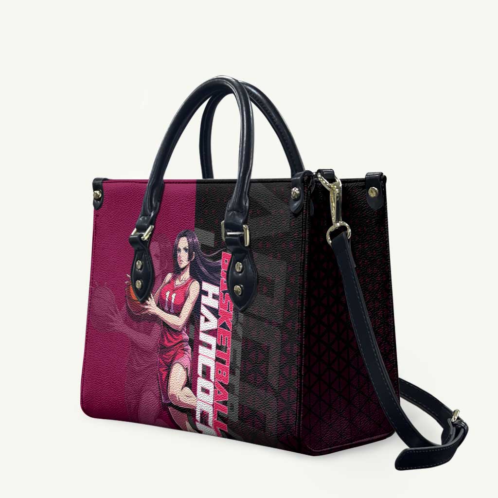 Boa Hancock One Piece Basketball Theme Maroon and Black Design Leather Bag with Serpent Emblem and Dynamic Pose - The Mazicc