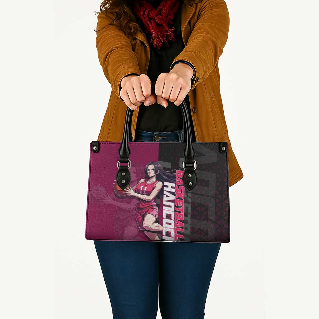 Boa Hancock One Piece Basketball Theme Maroon and Black Design Leather Bag with Serpent Emblem and Dynamic Pose - The Mazicc