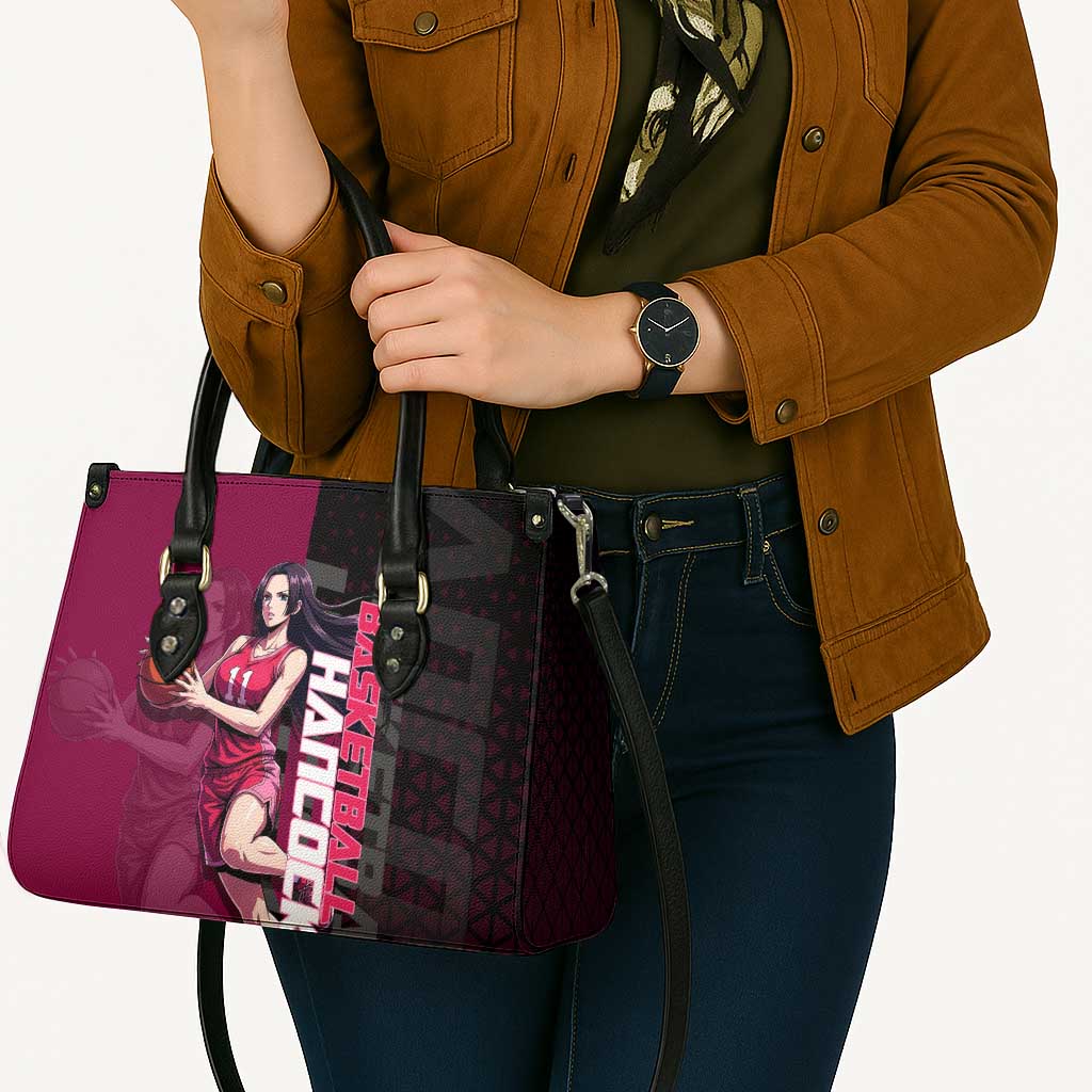 Boa Hancock One Piece Basketball Theme Maroon and Black Design Leather Bag with Serpent Emblem and Dynamic Pose - The Mazicc