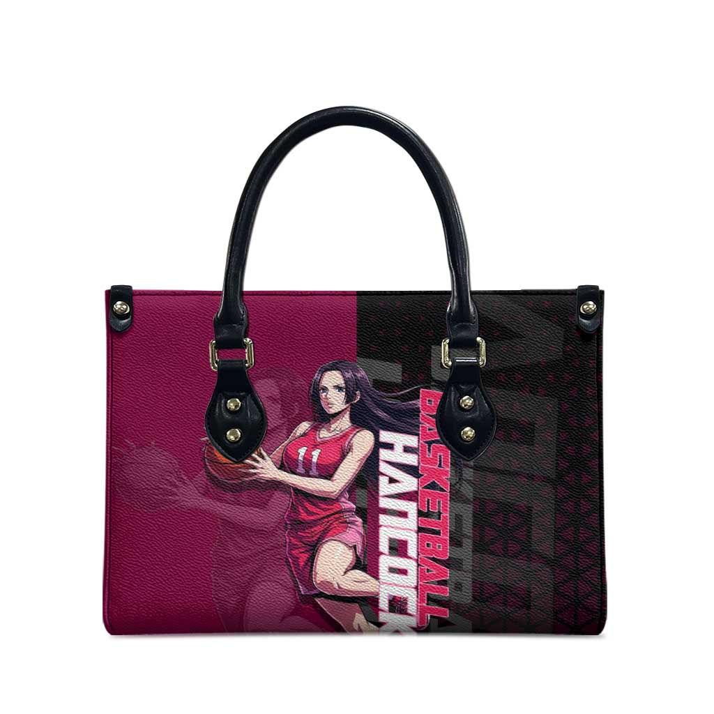 Boa Hancock One Piece Basketball Theme Maroon and Black Design Leather Bag with Serpent Emblem and Dynamic Pose - The Mazicc