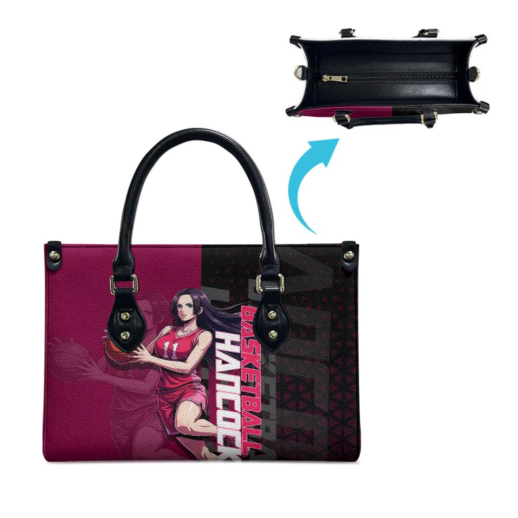 Boa Hancock One Piece Basketball Theme Maroon and Black Design Leather Bag with Serpent Emblem and Dynamic Pose - The Mazicc