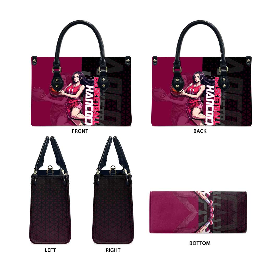Boa Hancock One Piece Basketball Theme Maroon and Black Design Leather Bag with Serpent Emblem and Dynamic Pose - The Mazicc