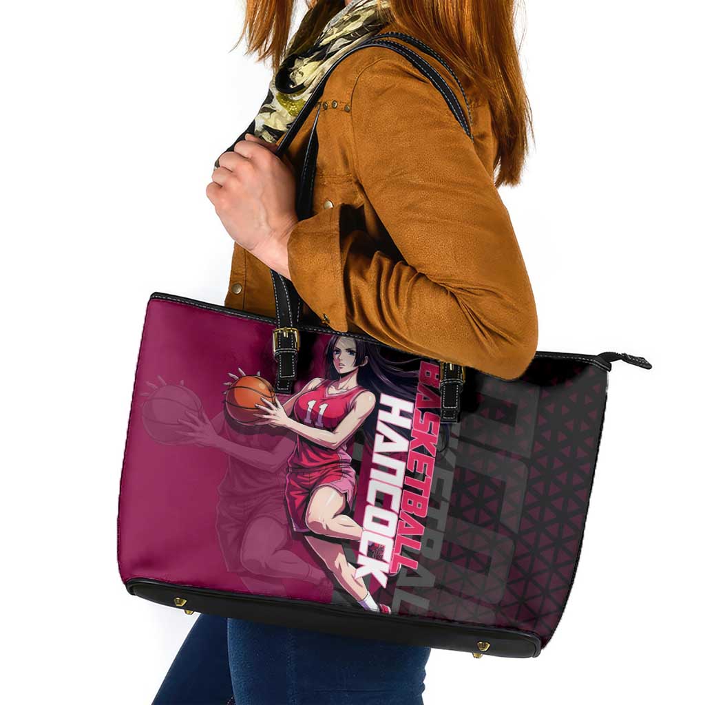 Boa Hancock One Piece Basketball Theme Maroon and Black Design Leather Tote Bag with Serpent Emblem and Dynamic Pose - The Mazicc