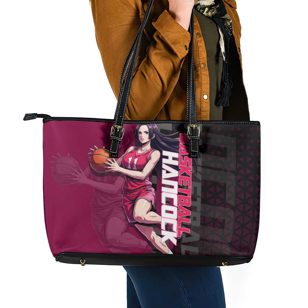 Boa Hancock One Piece Basketball Theme Maroon and Black Design Leather Tote Bag with Serpent Emblem and Dynamic Pose - The Mazicc
