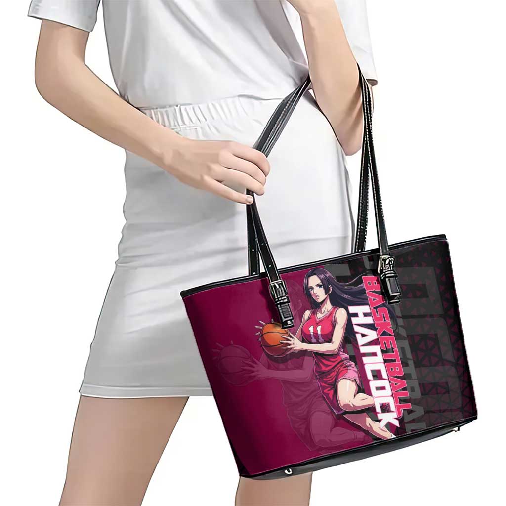Boa Hancock One Piece Basketball Theme Maroon and Black Design Leather Tote Bag with Serpent Emblem and Dynamic Pose - The Mazicc
