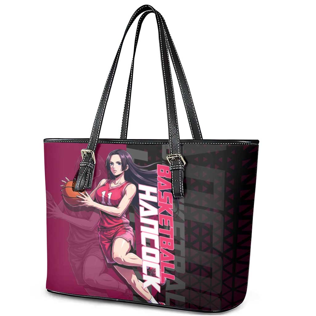 Boa Hancock One Piece Basketball Theme Maroon and Black Design Leather Tote Bag with Serpent Emblem and Dynamic Pose - The Mazicc
