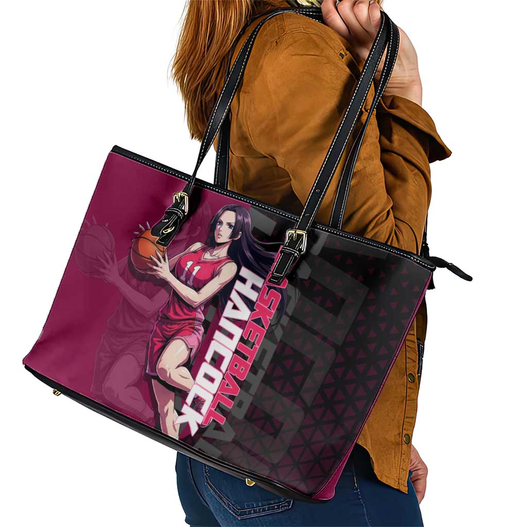 Boa Hancock One Piece Basketball Theme Maroon and Black Design Leather Tote Bag with Serpent Emblem and Dynamic Pose - The Mazicc