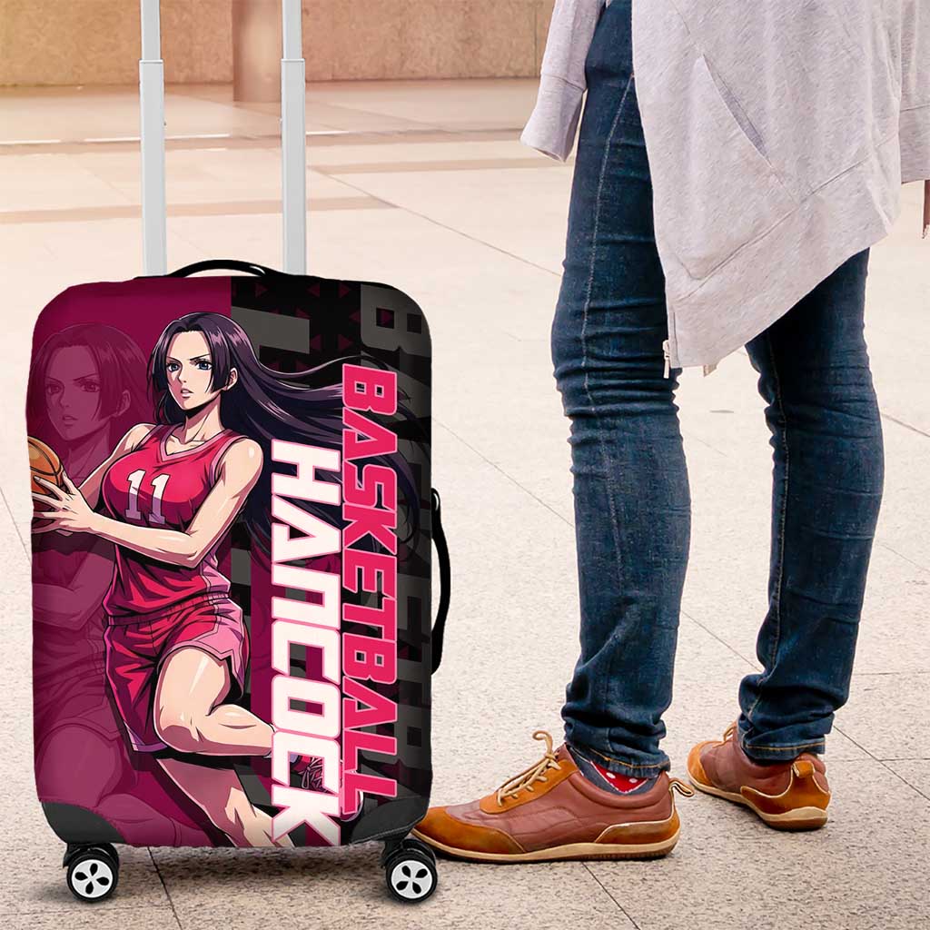 Boa Hancock One Piece Basketball Theme Maroon and Black Design Luggage Cover with Serpent Emblem and Dynamic Pose - The Mazicc