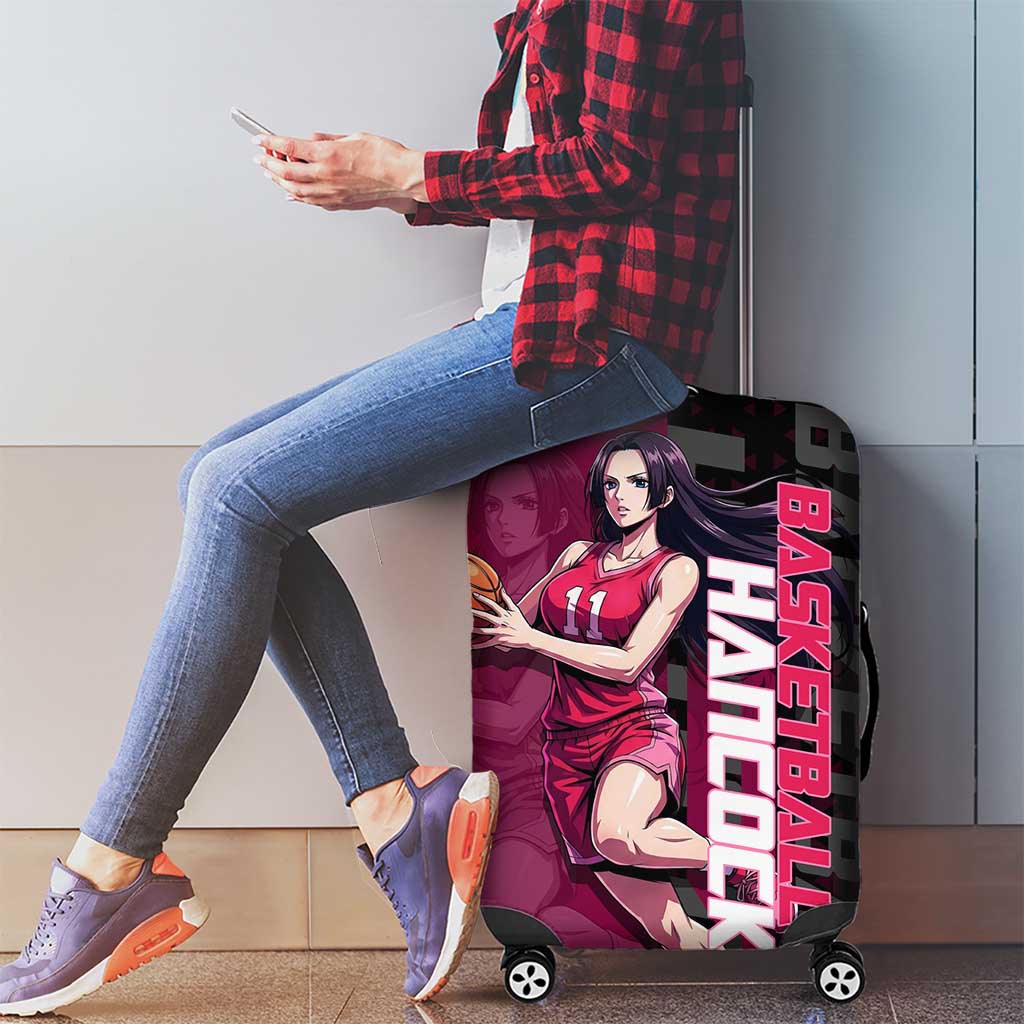 Boa Hancock One Piece Basketball Theme Maroon and Black Design Luggage Cover with Serpent Emblem and Dynamic Pose - The Mazicc