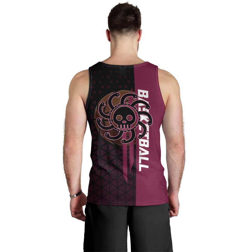 Boa Hancock One Piece Basketball Theme Maroon and Black Design Men Tank Top with Serpent Emblem and Dynamic Pose - The Mazicc