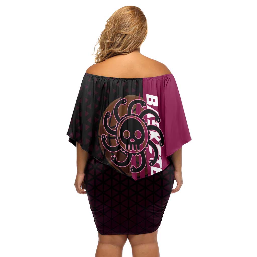 Boa Hancock One Piece Basketball Theme Maroon and Black Design Off Shoulder Short Dress with Serpent Emblem and Dynamic Pose - The Mazicc