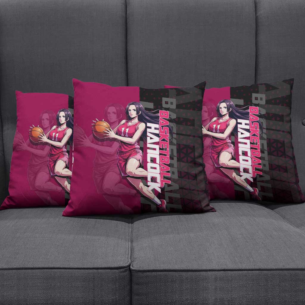 Boa Hancock One Piece Basketball Theme Maroon and Black Design Pillow Cover with Serpent Emblem and Dynamic Pose - The Mazicc