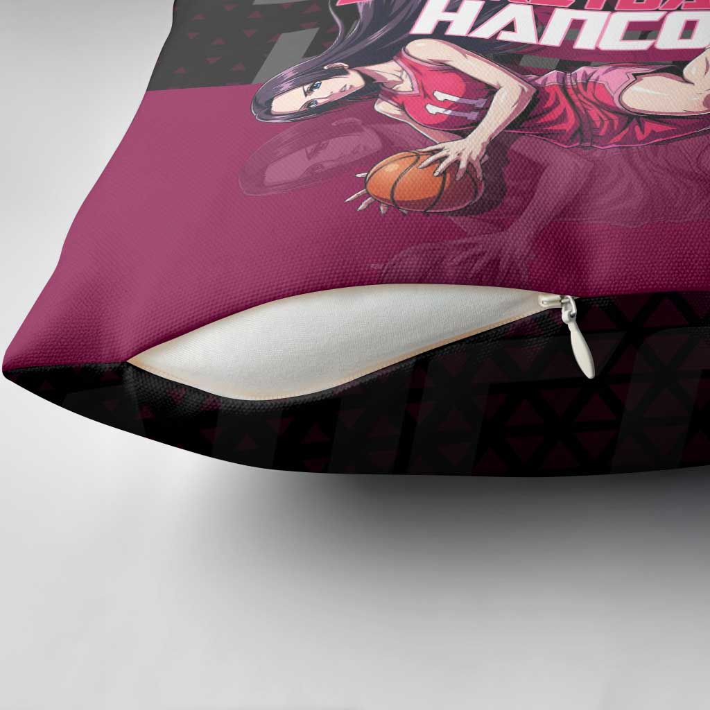 Boa Hancock One Piece Basketball Theme Maroon and Black Design Pillow Cover with Serpent Emblem and Dynamic Pose - The Mazicc
