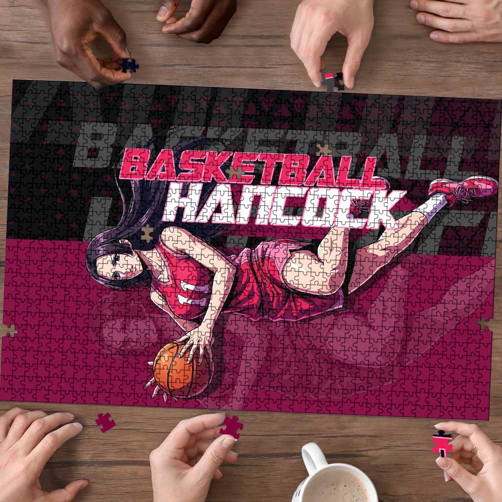 Boa Hancock One Piece Basketball Theme Maroon and Black Design Puzzle with Serpent Emblem and Dynamic Pose - The Mazicc