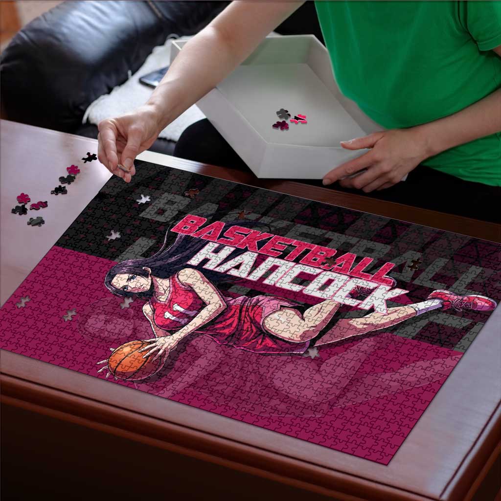 Boa Hancock One Piece Basketball Theme Maroon and Black Design Puzzle with Serpent Emblem and Dynamic Pose - The Mazicc