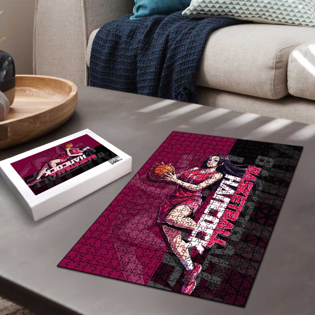 Boa Hancock One Piece Basketball Theme Maroon and Black Design Puzzle with Serpent Emblem and Dynamic Pose - The Mazicc