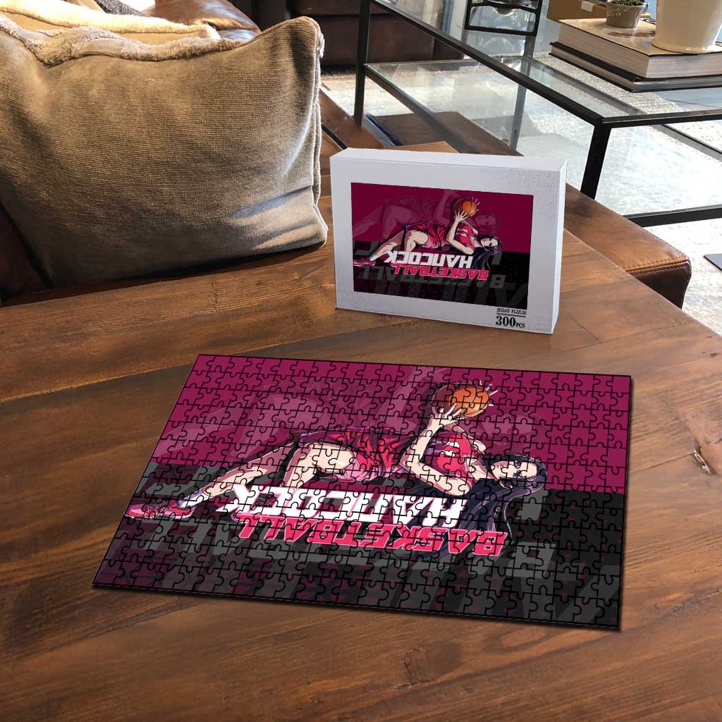 Boa Hancock One Piece Basketball Theme Maroon and Black Design Puzzle with Serpent Emblem and Dynamic Pose - The Mazicc