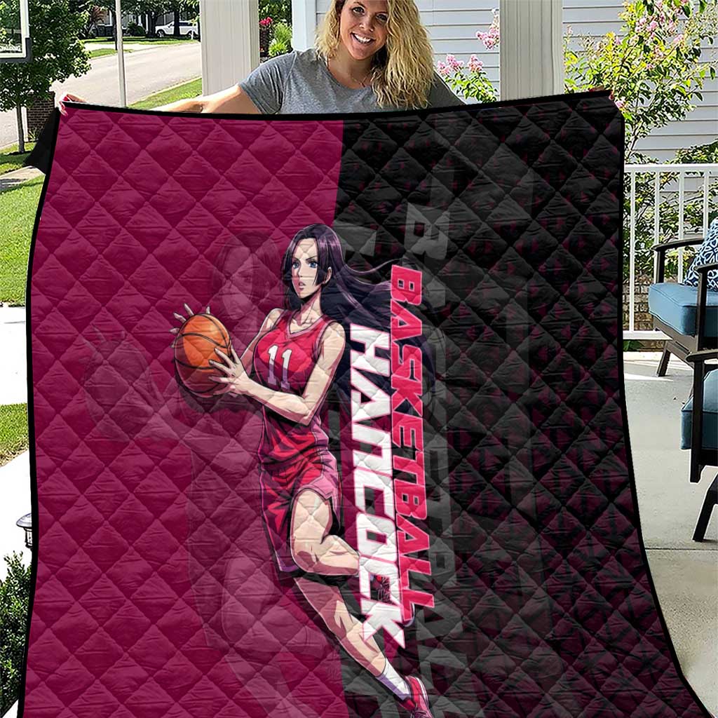 Boa Hancock One Piece Basketball Theme Maroon and Black Design Quilt with Serpent Emblem and Dynamic Pose - The Mazicc
