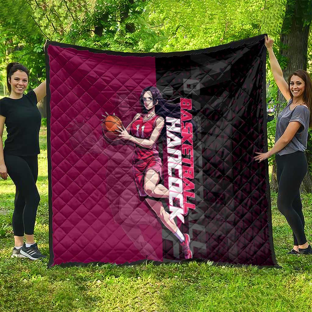 Boa Hancock One Piece Basketball Theme Maroon and Black Design Quilt with Serpent Emblem and Dynamic Pose - The Mazicc