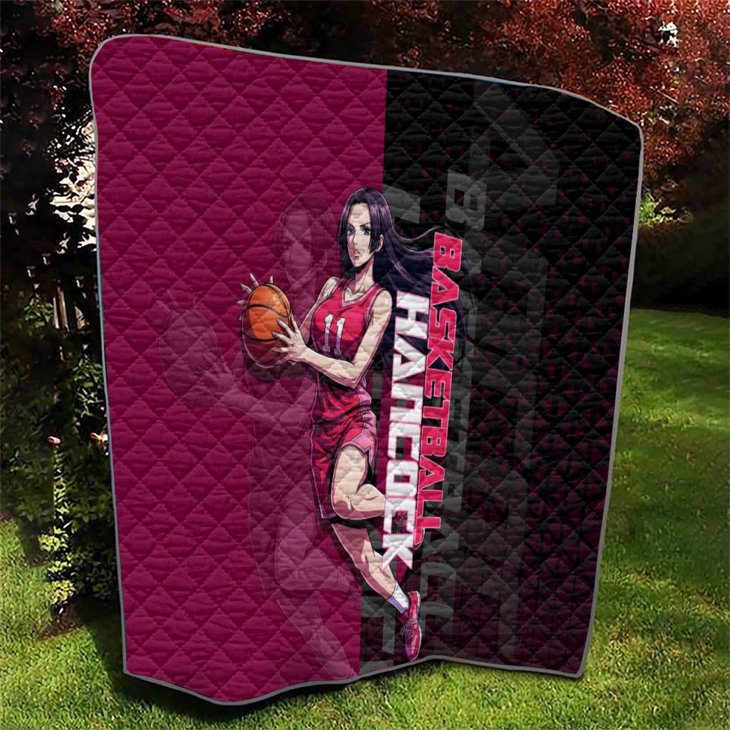 Boa Hancock One Piece Basketball Theme Maroon and Black Design Quilt with Serpent Emblem and Dynamic Pose - The Mazicc