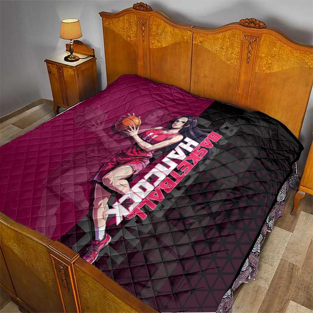 Boa Hancock One Piece Basketball Theme Maroon and Black Design Quilt with Serpent Emblem and Dynamic Pose - The Mazicc