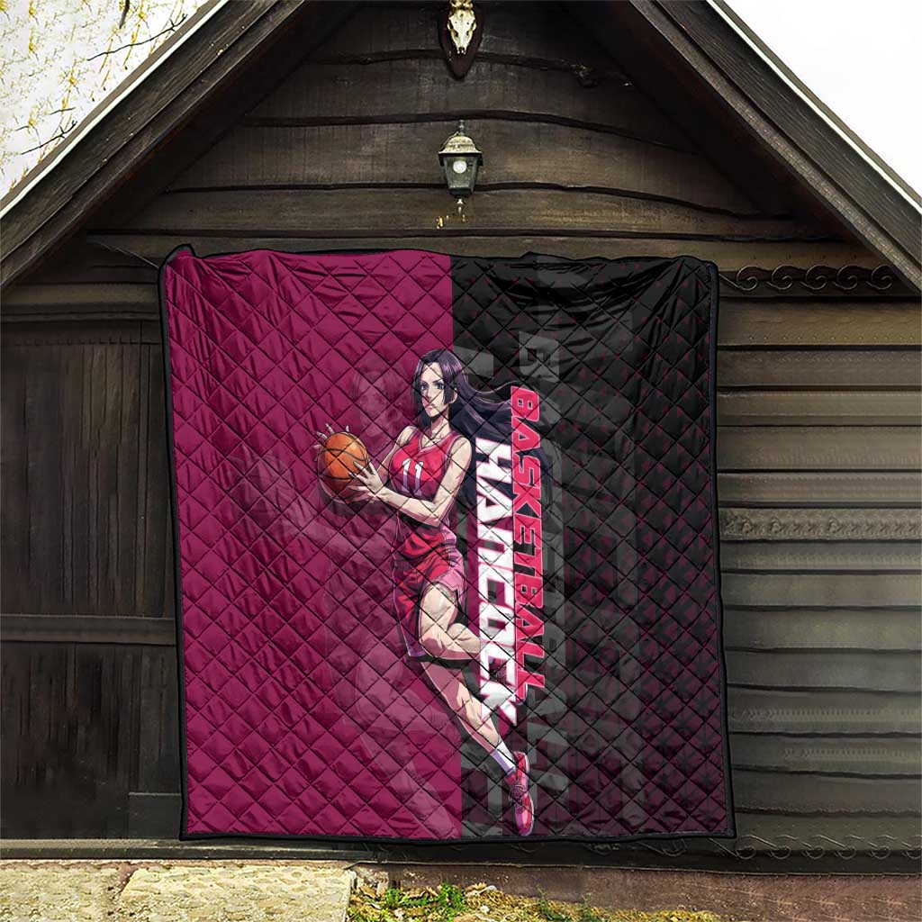 Boa Hancock One Piece Basketball Theme Maroon and Black Design Quilt with Serpent Emblem and Dynamic Pose - The Mazicc