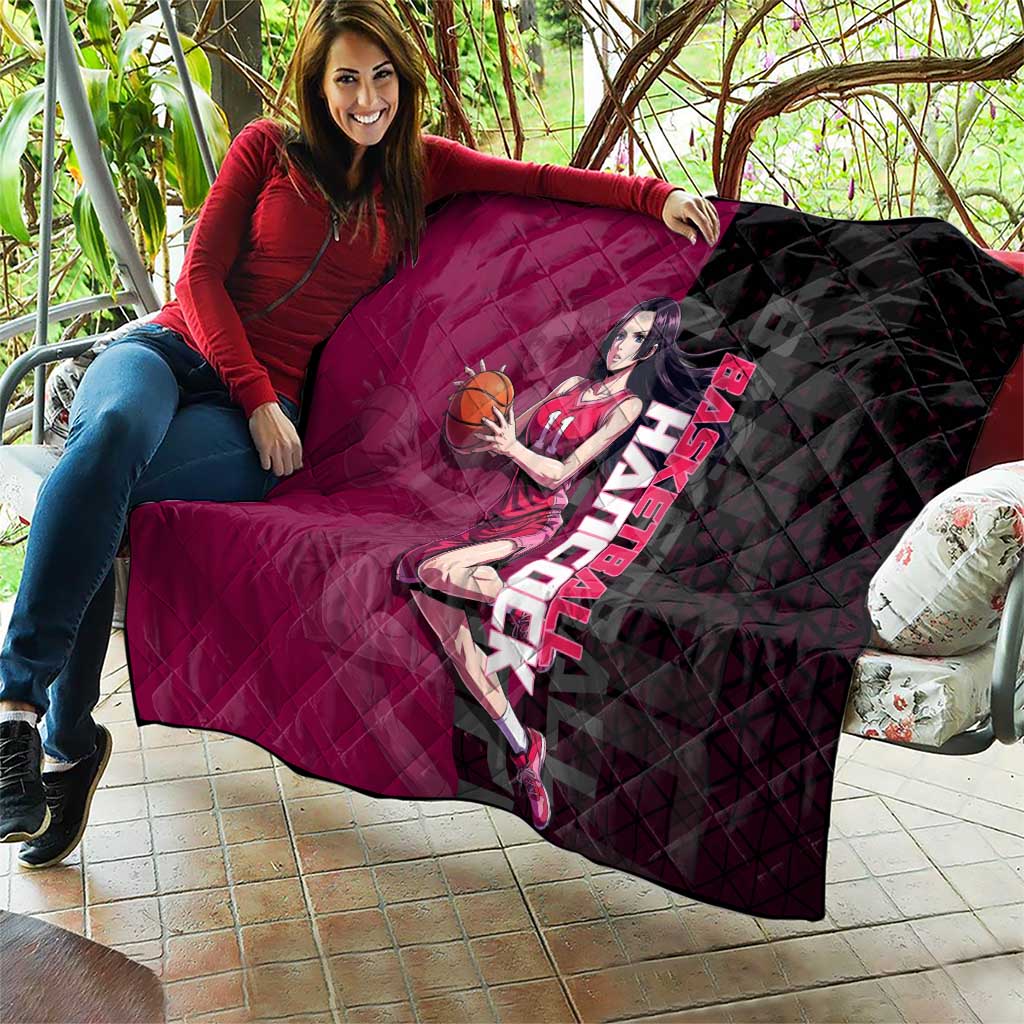 Boa Hancock One Piece Basketball Theme Maroon and Black Design Quilt with Serpent Emblem and Dynamic Pose - The Mazicc