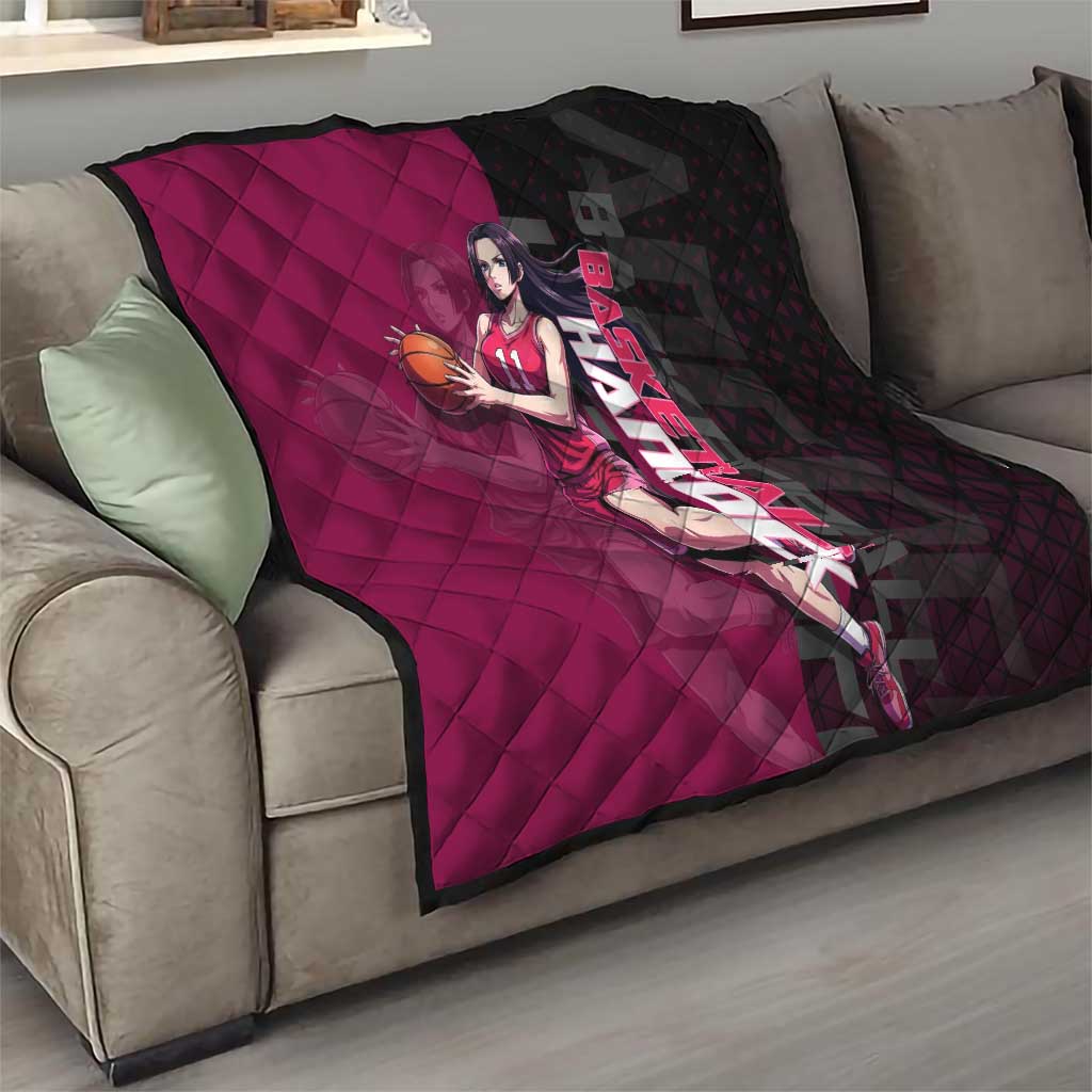 Boa Hancock One Piece Basketball Theme Maroon and Black Design Quilt with Serpent Emblem and Dynamic Pose - The Mazicc