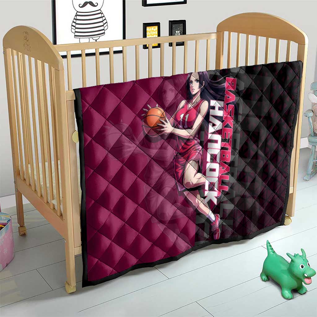Boa Hancock One Piece Basketball Theme Maroon and Black Design Quilt with Serpent Emblem and Dynamic Pose - The Mazicc