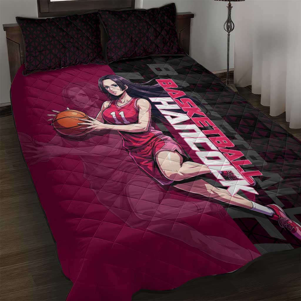 Boa Hancock One Piece Basketball Theme Maroon and Black Design Quilt Bed Set with Serpent Emblem and Dynamic Pose - The Mazicc