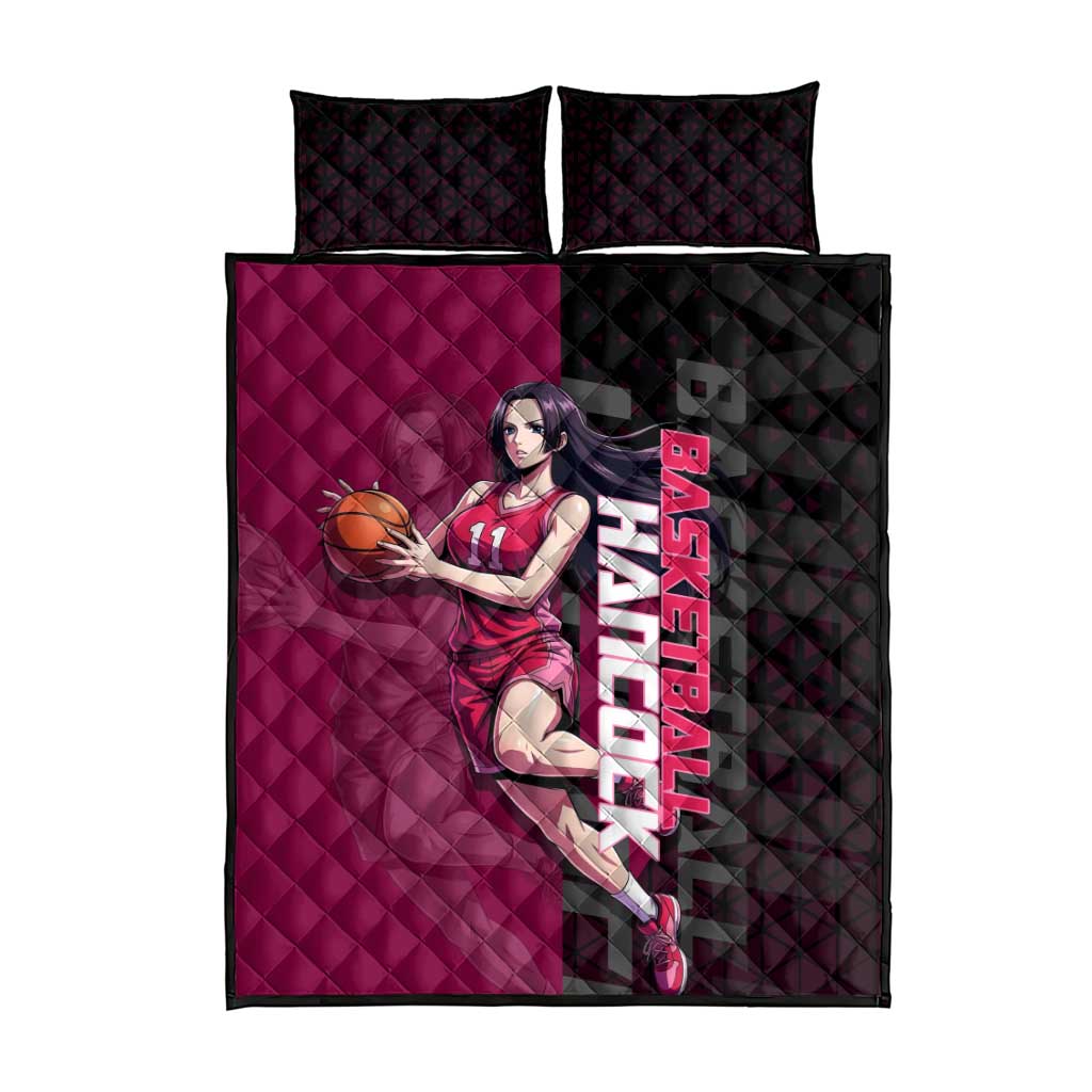 Boa Hancock One Piece Basketball Theme Maroon and Black Design Quilt Bed Set with Serpent Emblem and Dynamic Pose - The Mazicc