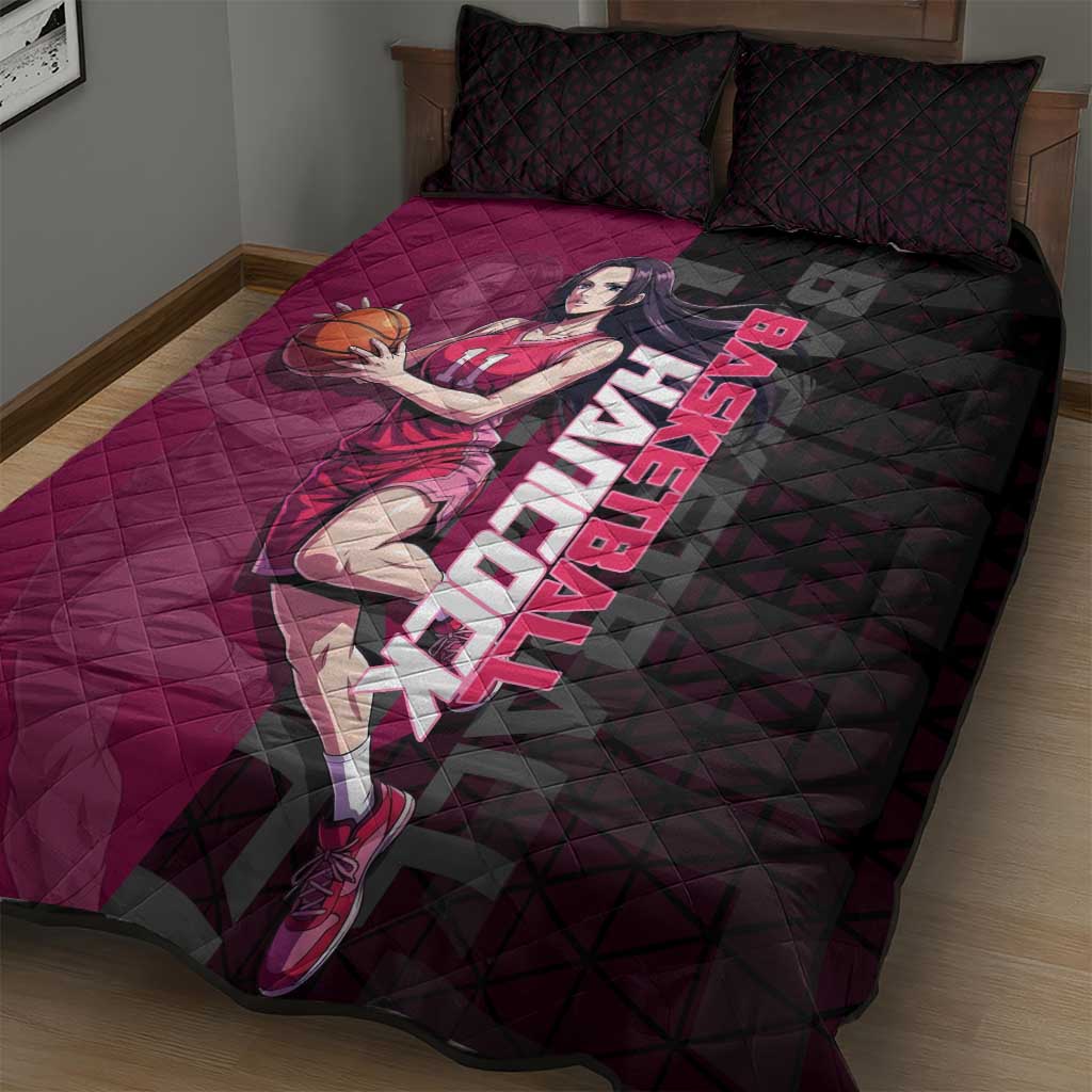 Boa Hancock One Piece Basketball Theme Maroon and Black Design Quilt Bed Set with Serpent Emblem and Dynamic Pose - The Mazicc