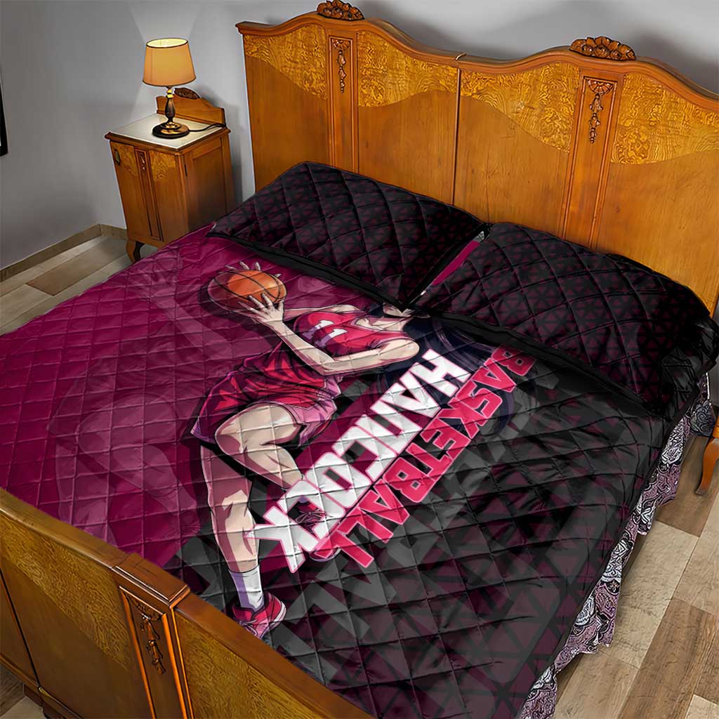 Boa Hancock One Piece Basketball Theme Maroon and Black Design Quilt Bed Set with Serpent Emblem and Dynamic Pose - The Mazicc