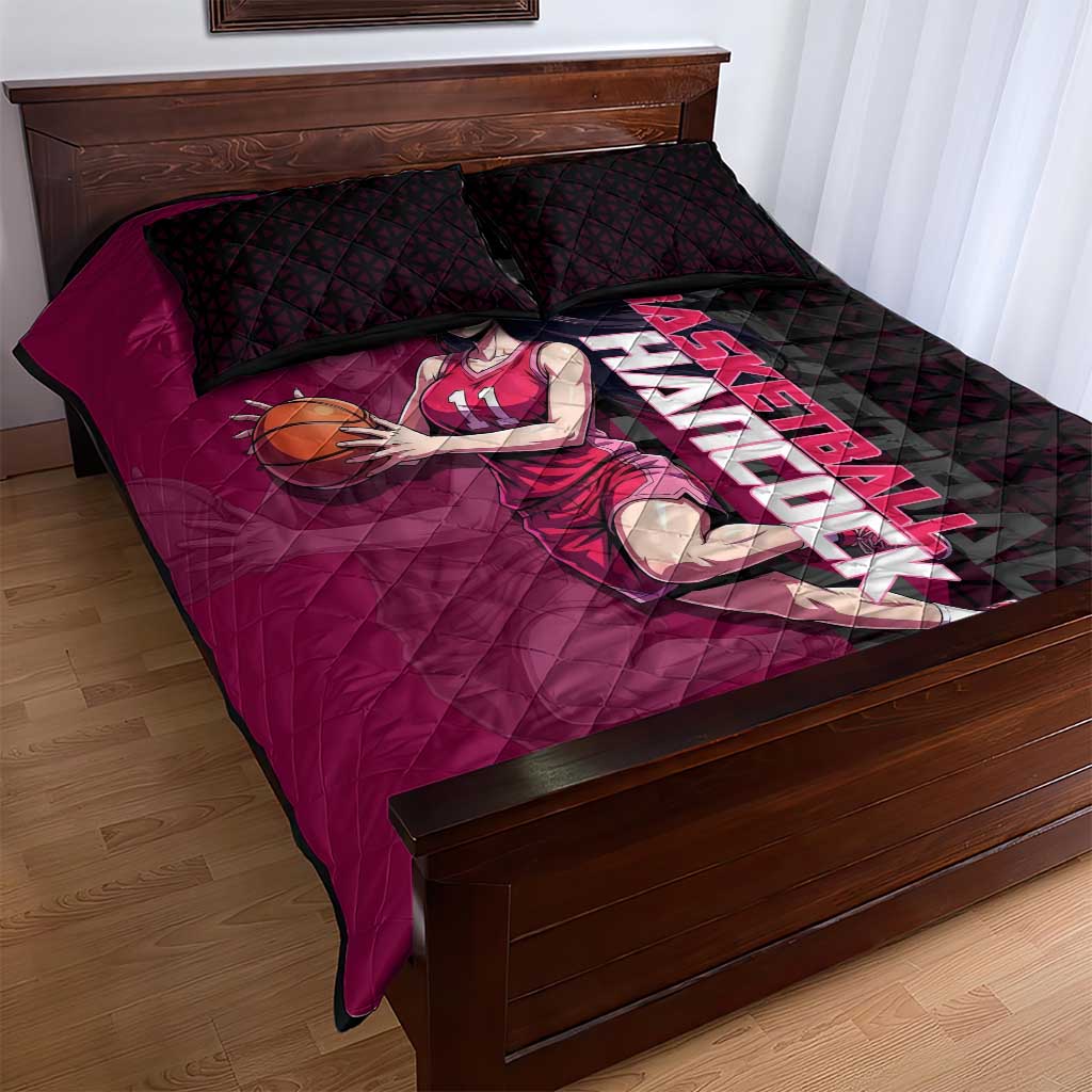 Boa Hancock One Piece Basketball Theme Maroon and Black Design Quilt Bed Set with Serpent Emblem and Dynamic Pose - The Mazicc