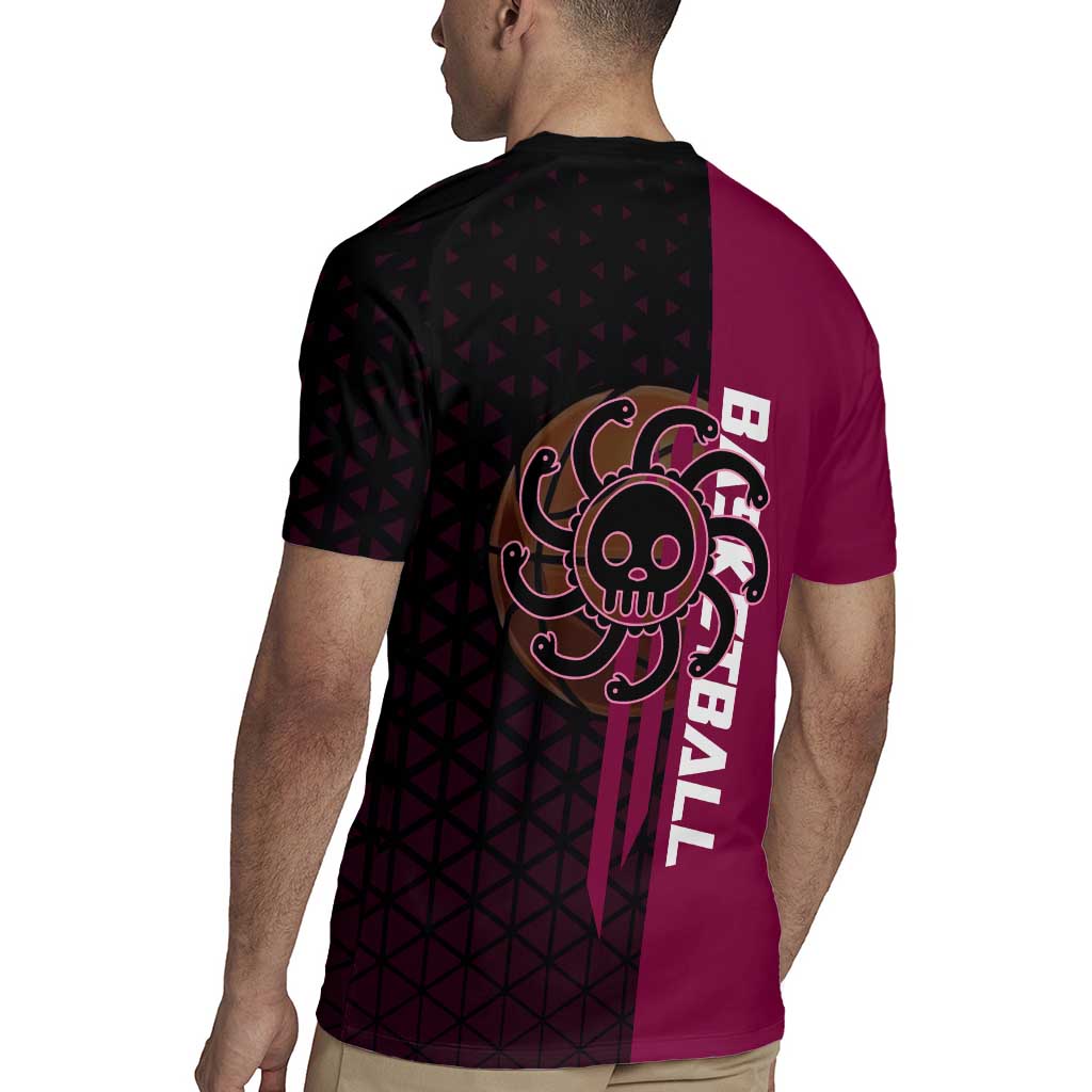 Boa Hancock One Piece Basketball Theme Maroon and Black Design Rugby Jersey with Serpent Emblem and Dynamic Pose - The Mazicc