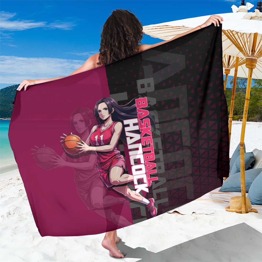 Boa Hancock One Piece Basketball Theme Maroon and Black Design Sarong with Serpent Emblem and Dynamic Pose - The Mazicc