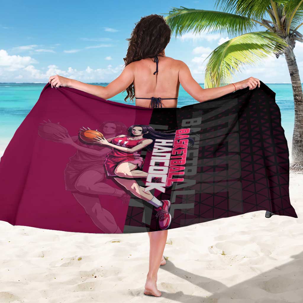 Boa Hancock One Piece Basketball Theme Maroon and Black Design Sarong with Serpent Emblem and Dynamic Pose - The Mazicc