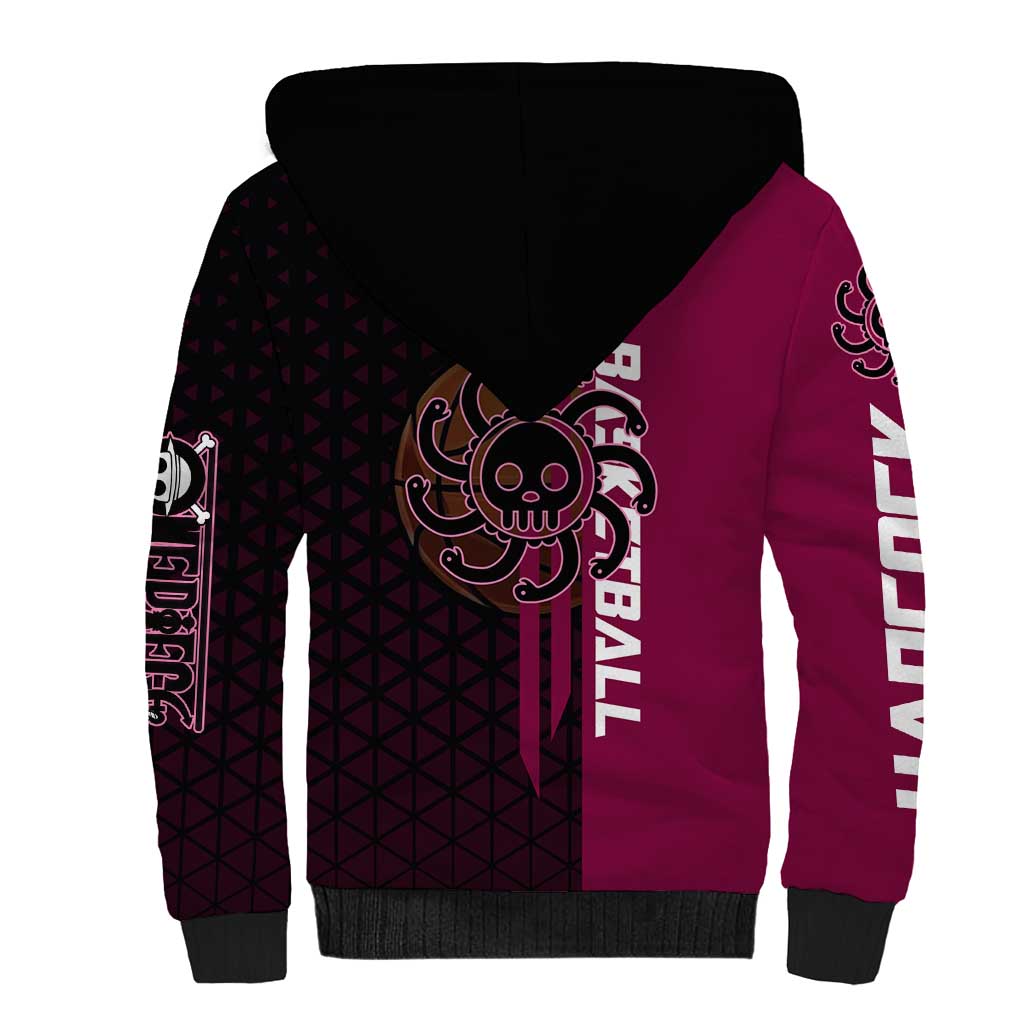 Boa Hancock One Piece Basketball Theme Maroon and Black Design Sherpa Hoodie with Serpent Emblem and Dynamic Pose - The Mazicc