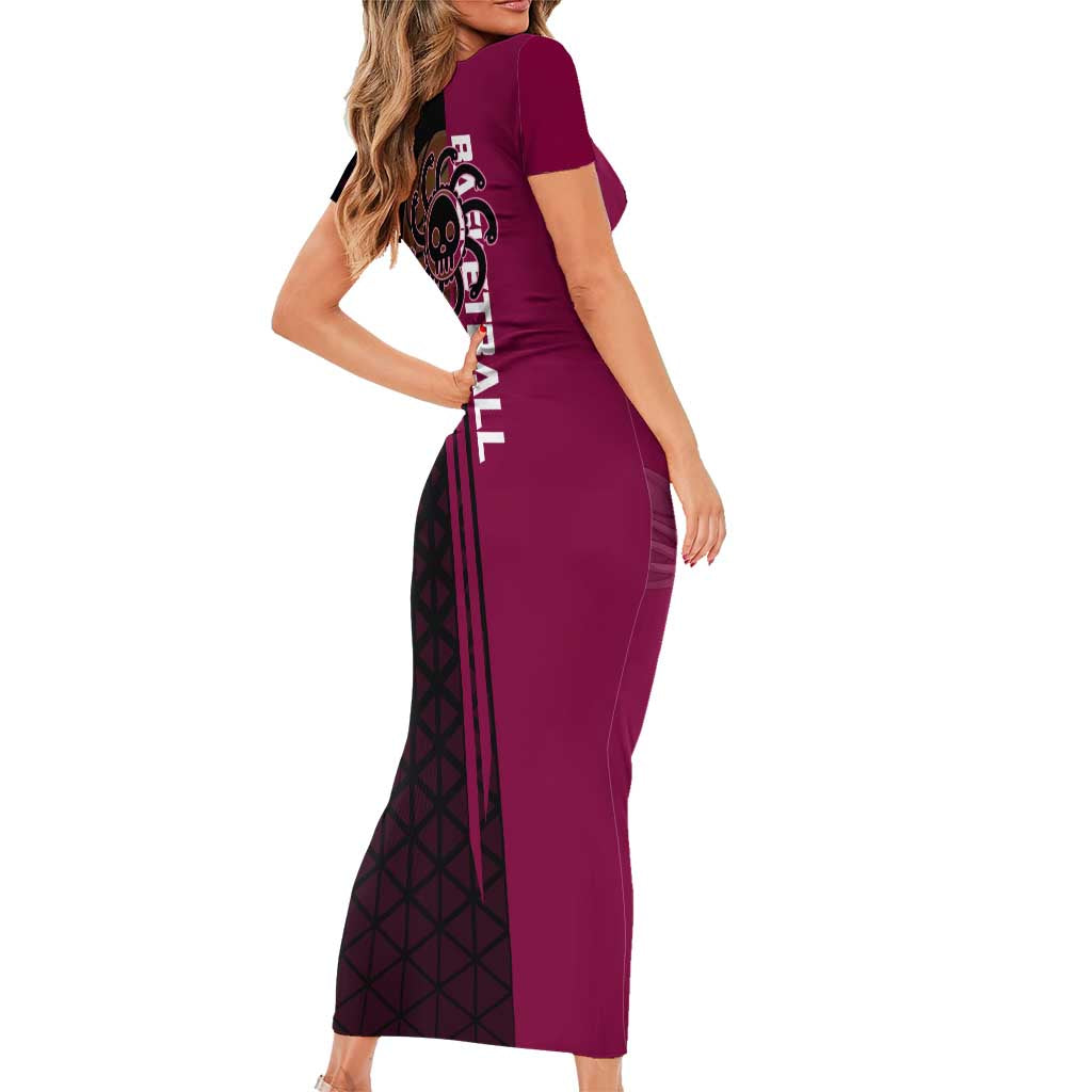 Boa Hancock One Piece Basketball Theme Maroon and Black Design Short Sleeve Bodycon Dress with Serpent Emblem and Dynamic Pose - The Mazicc