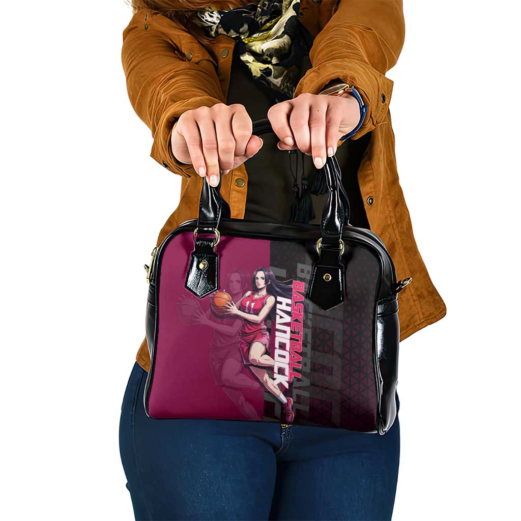 Boa Hancock One Piece Basketball Theme Maroon and Black Design Shoulder Handbag with Serpent Emblem and Dynamic Pose - The Mazicc