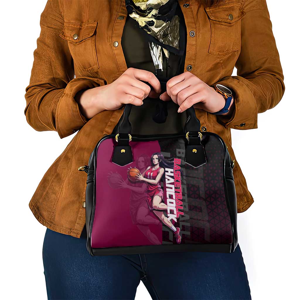 Boa Hancock One Piece Basketball Theme Maroon and Black Design Shoulder Handbag with Serpent Emblem and Dynamic Pose - The Mazicc
