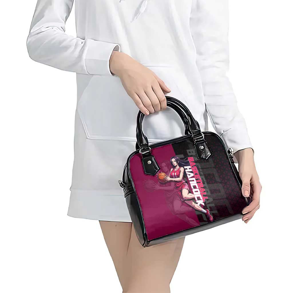 Boa Hancock One Piece Basketball Theme Maroon and Black Design Shoulder Handbag with Serpent Emblem and Dynamic Pose - The Mazicc