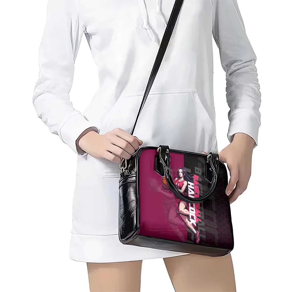 Boa Hancock One Piece Basketball Theme Maroon and Black Design Shoulder Handbag with Serpent Emblem and Dynamic Pose - The Mazicc