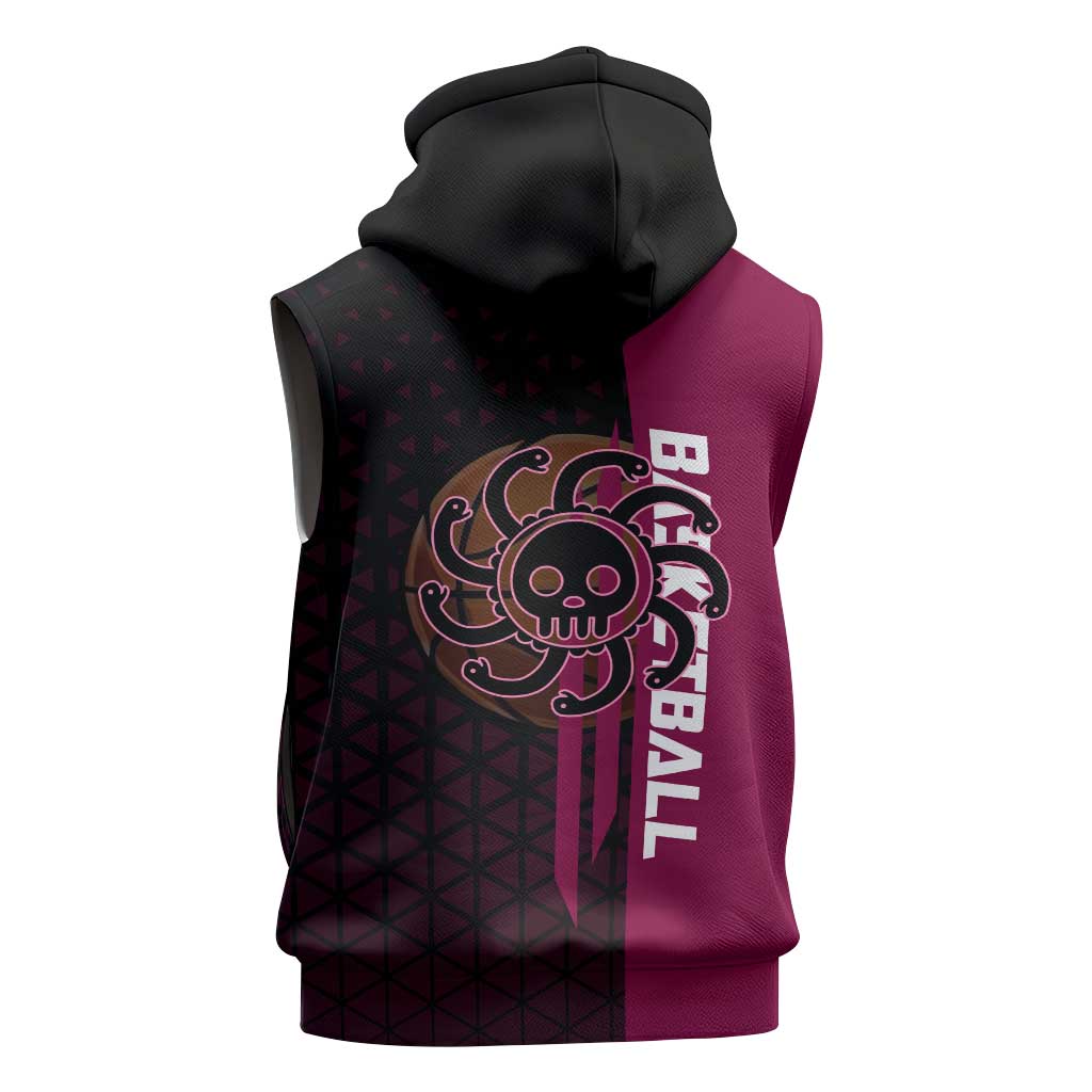 Boa Hancock One Piece Basketball Theme Maroon and Black Design Sleeveless Hoodie with Serpent Emblem and Dynamic Pose - The Mazicc