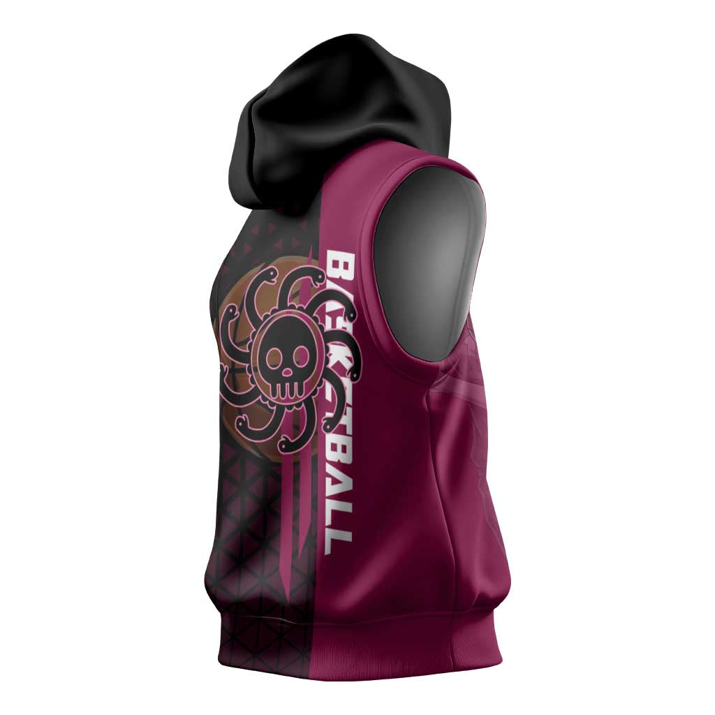 Boa Hancock One Piece Basketball Theme Maroon and Black Design Sleeveless Hoodie with Serpent Emblem and Dynamic Pose - The Mazicc