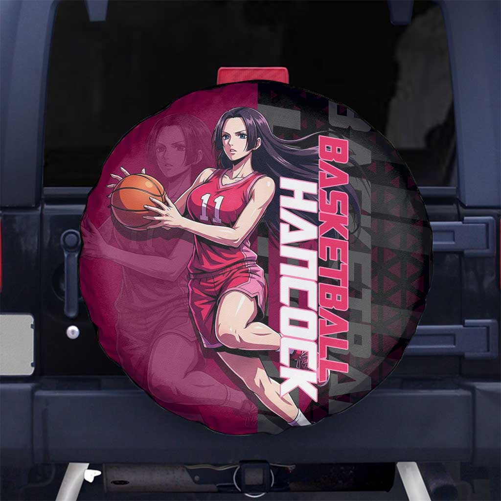 Boa Hancock One Piece Basketball Theme Maroon and Black Design Spare Tire Cover with Serpent Emblem and Dynamic Pose - The Mazicc