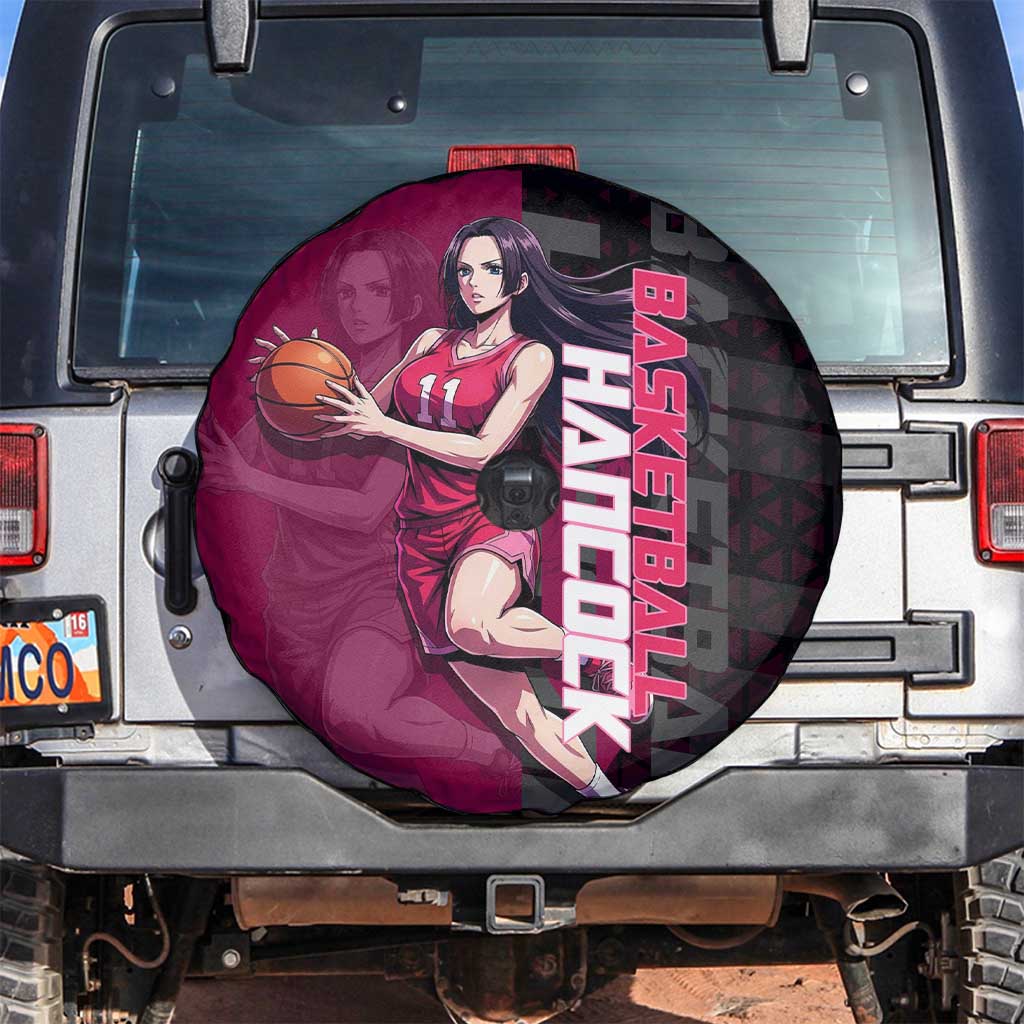 Boa Hancock One Piece Basketball Theme Maroon and Black Design Spare Tire Cover with Serpent Emblem and Dynamic Pose - The Mazicc