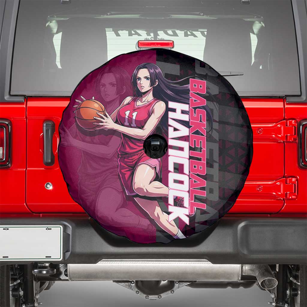 Boa Hancock One Piece Basketball Theme Maroon and Black Design Spare Tire Cover with Serpent Emblem and Dynamic Pose - The Mazicc