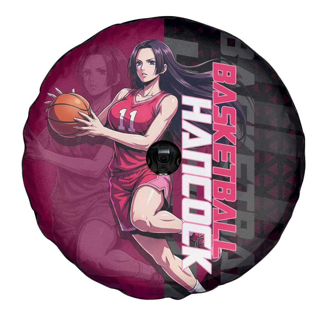 Boa Hancock One Piece Basketball Theme Maroon and Black Design Spare Tire Cover with Serpent Emblem and Dynamic Pose - The Mazicc