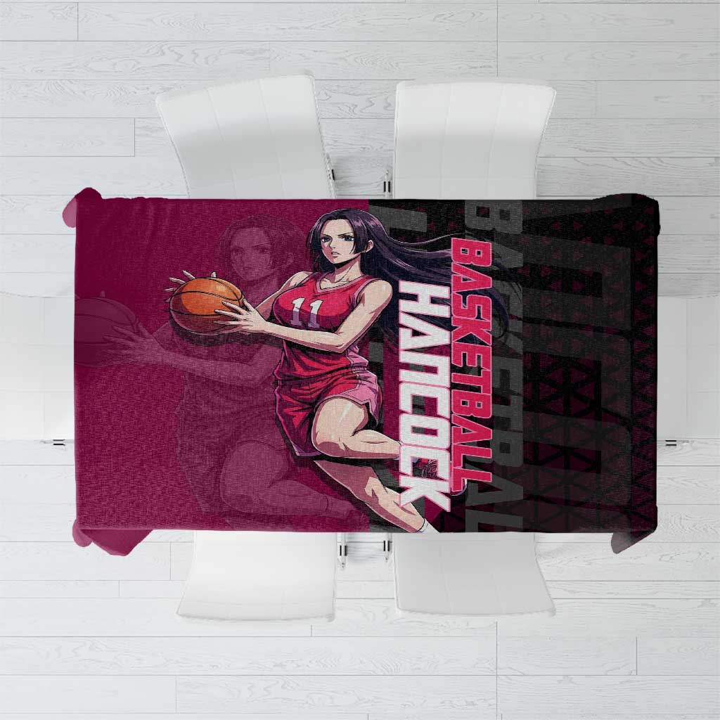 Boa Hancock One Piece Basketball Theme Maroon and Black Design Tablecloth with Serpent Emblem and Dynamic Pose - The Mazicc